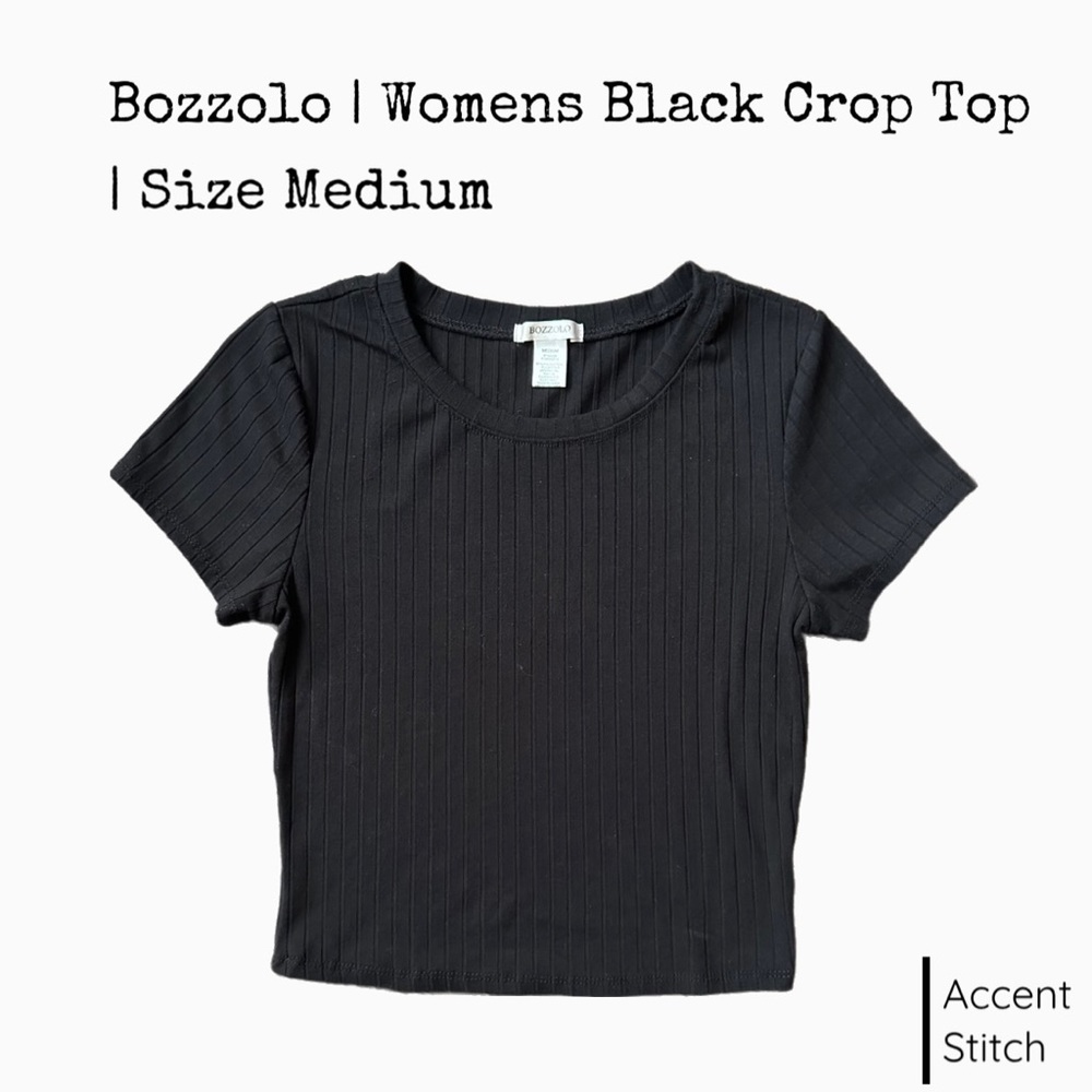 Bozzolo | Women’s Black Crop Top Short Sleeve Casual  | Size Medium